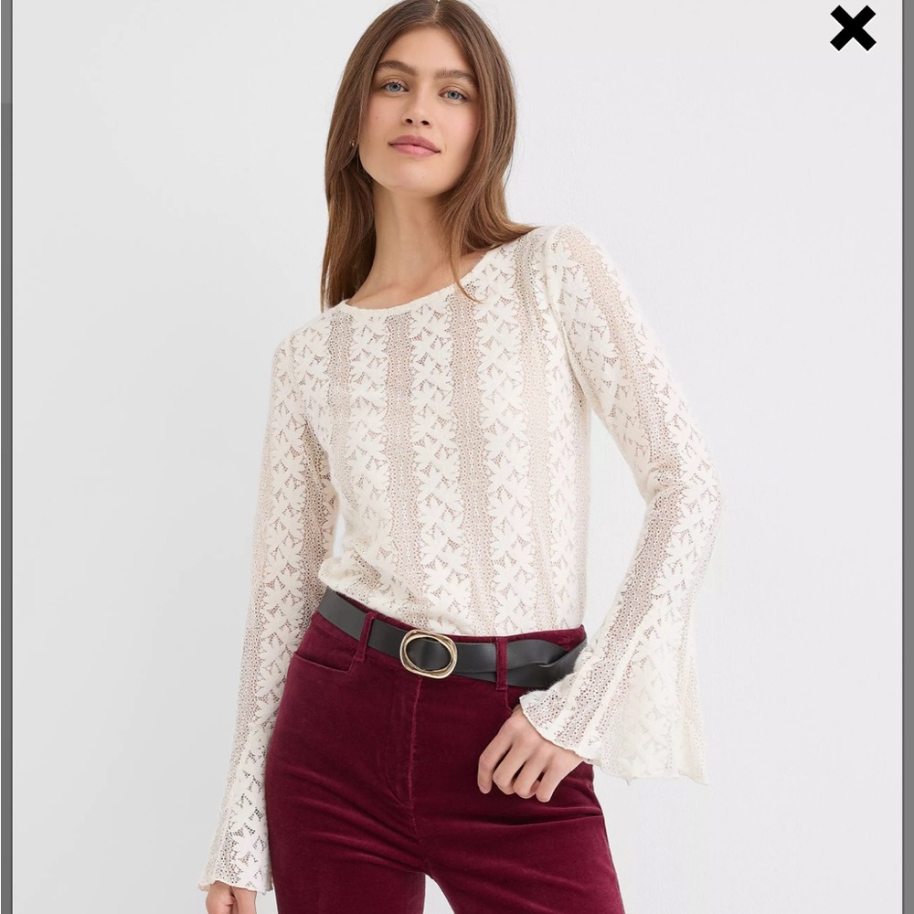 LOFT Floral Lace Godet Sleeve Top
